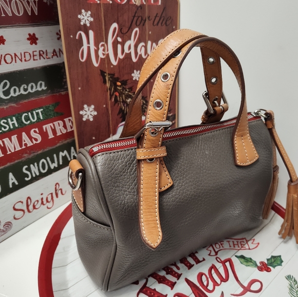 ❤️EUC Dooney and Bourke Kendra Mini Crossbody Satchel Bag, Grey & Tan Leather - Picture 11 of 16